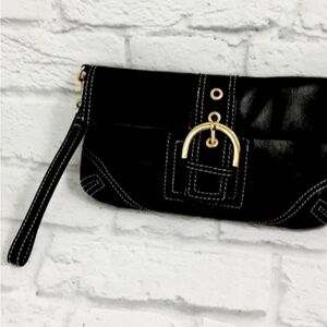 Black Women's Wristlet Clutch with Gold Accent